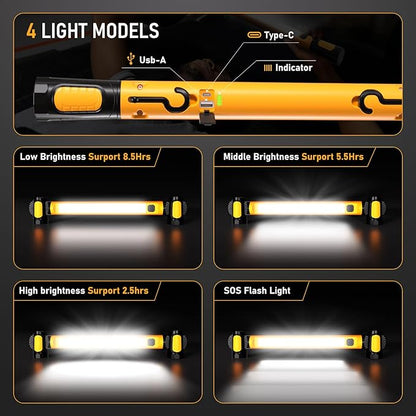 Work Light for Mechanic,3200LM LED Work Lights,5400mAh Rechargeable Magnetic Light bar,Portable Automotive Tools Underhood Light with Hooks for Car Garage Workshop Emergency,Gifts for Him, Yellow