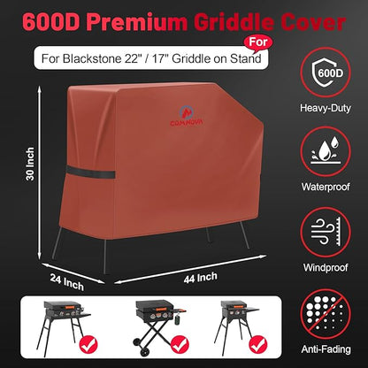 Comnova Griddle Cover for Blackstone 22 Inch 17 Inch Griddle with Hood and Stand - 600D Flat Top Grill Cover for Blackstone 22" 17" Griddle on Stand and 22" Adventure Ready, Waterproof & Heavy Duty