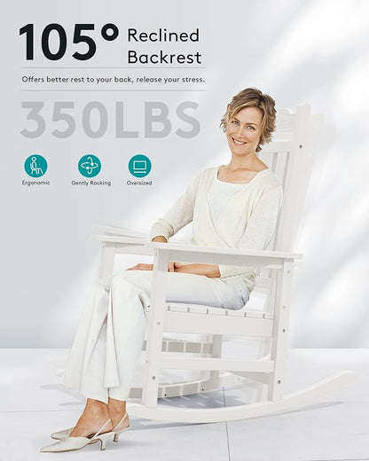 SERWALL Outdoor Rocking Chair, HDPE Oversized Rocking Chair Outdoor - Image 3