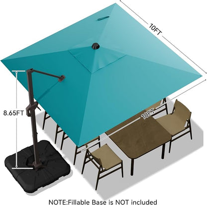 10x10FT Cantilever Outdoor Umbrella, 360° Rotating Large Offset Square Patio - Image 3