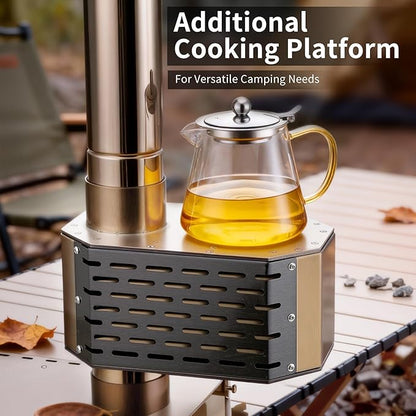 304 Stainless Steel Chimney Platform with Spark Arrestor and Cooking Platform, with Tent Protection, for Wood Burning Stoves with 70mm Diameter Chimneys, Rose Gold