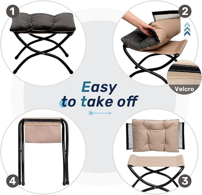 HollyHOME 15"(H) Folding Footrest Stool, Upholstered Small Foldable Ottoman, Accent Padded Sofa Foot Stool for Lazy Chair, Metal Frame Portable Foot Rest Ottoman for Living Room, Bedroom, Smoky Grey