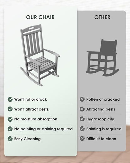 Outdoor Rocking Chair Set of 6, All-Weather Resistant Poly Lumber Rocker Chair - Image 7