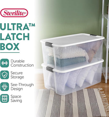 Sterilite 8 Pack Ultra Storage Totes, Lidded Plastic Containers, 116 Qt and 70 Qt, Clear