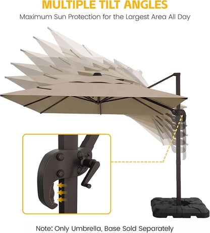 10x10 FT Patio Cantilever Umbrella, Rectangular Heavy Duty Offset Umbrella - Image 3
