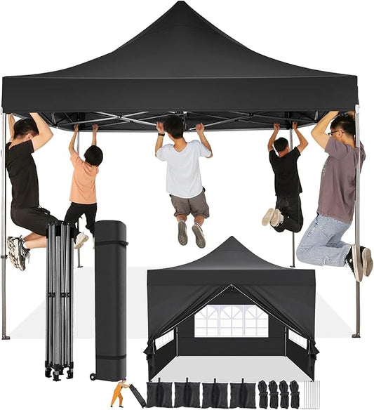 COBIZI 10x10 Pop Up Canopy Tent 10x10 Canopy with 4 Sidewalls Waterproof Heavy Duty Commercial Canopy Tent for Parties Outdoor Garden Gazebo, Carry Bag with Wheel(10x10ft, Black)