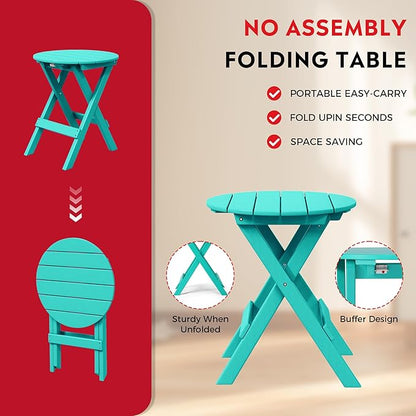 Costaelm Paradise HDPE Outdoor 24.5 Inch Round Portable Folding Patio Dining Table, Turquoise