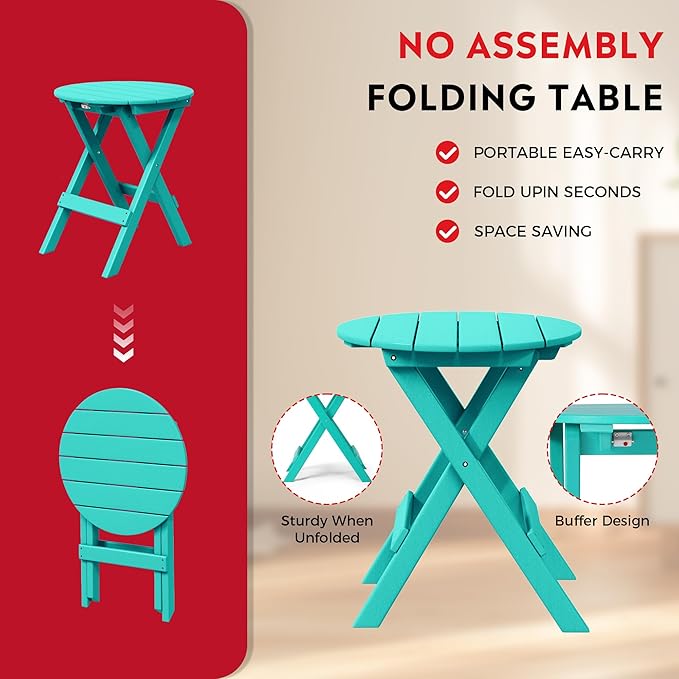 Costaelm Paradise 3-Piece Outdoor HDPE Folding Patio Bistro Table and Chairs, Turquoise