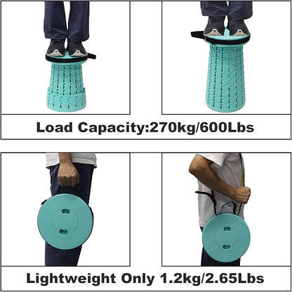 ALEVMOOM Upgraded Collapsible Stool with Thickened Cushion 18.1",600Lbs Max Weight Wider & Taller Pop Up Stool, Heavy Duty Portable Retractable Folding Chair or Travel Foot Rest for Camping Outdoors