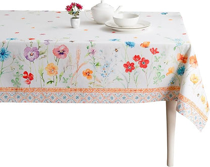 Maison d' Hermine Table Cloth Square Table 100% Cotton 60 x 60 Inches Tablecloth Reusable Decorative for Dining Room, Farmhouse, Home, Party, Festive & Wedding Spring Summer - Summer Whisper