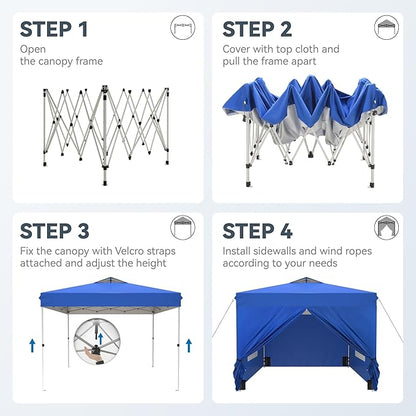PHI VILLA 10x10 Pop Up Canopy Tent with Sidewalls - Easy Up Tent with Mesh Windows for Ventilation, Waterproof Design - Ideal for Parties, Beach, and Outdoor Events (Blue)