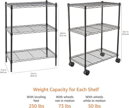 Amazon Basics 3-Shelf Adjustable Heavy Duty Storage Shelving Unit on 2" Wheels - Image 3