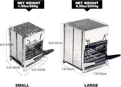REDCAMP Wood Portable Burning Folding Camp Stove Stainless Steel Grid, Collapsible Backpacking Stove Survival Rocket Stove for Hiking Outdoor Tent Camping Picnic BBQ, Large