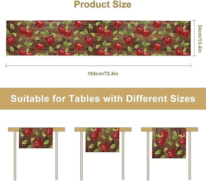 Sweet Apples Table Runner, Fresh Apples Fruit Rustic Wooden Background Table Runner for Kitchen Dining Party Picnic Outdoor 13x108in