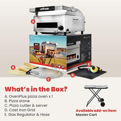 CAPT'N COOK OvenPlus Pizza Oven Outdoor Gas Pizza Oven, Portable Propane Pizza Oven with Double Cooking Deck, Smokeless Outdoor Pizza Maker with Pizza Stone, Cutter and Peel for Backyard BBQ Camping