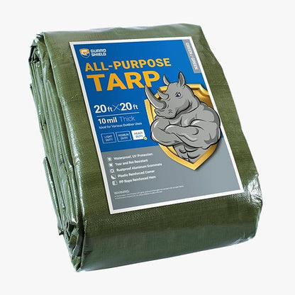 GUARD SHIELD Heavy Duty Tarp 20x20 Feet Green Multi Purpose Thick Waterproof Poly Tarp Cover 10mil