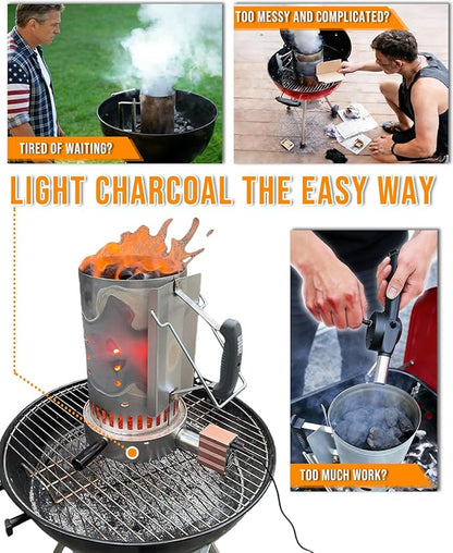 Charcoal Chimney Booster-Charcoal Starter Base & Coal Burner Blower, 10-Minute Rapid Ignition, Outdoor BBQ Accessories for Kingsford, Weber and Other Grill Chimney Charcoal Starter-Ideal Grilling Gift