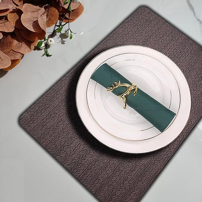 PIGCHCY Waterproof PVC Place Mats Set of 6, Non-Slip Faux Leather Placemats Rattan Pattern Surface Table Mats for Wedding/Birthday Party/Kitchen (18"x12", Brown)