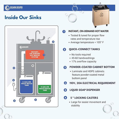 Ozark River Portable Sinks Lil Premier, Child Height Self Contained Portable Sink with Hot Water for Kids, Hot Water Handwashing Station for Daycares & Classrooms, Child Size Portable Sink