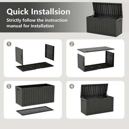 110 Gallon Waterproof Large Resin Deck Box, Lockable Large Outdoor Storage Box - Image 7