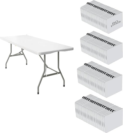 80 Pack of 6 Foot Foldable Table with Built in Handle & Steel Legs ,Heavy Duty Portable ,Perfect for Party, Dining, Wedding, Events, Picnic Indoor, Outdoor, Camping, Utility, Folding(white-80pac)