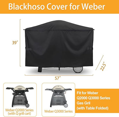 Grill Cover for Weber Q2000, Q2200, Q2400, Q300, Q320, Q3000, Q3200 Gas Grills, Heavy Duty BBQ Gas Grill Cover 7112, Waterproof UV Resistant Cover, Outdoor Barbeque Grill Accessories