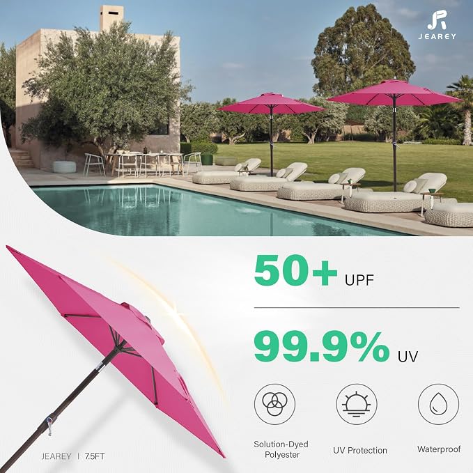 JEAREY 7.5 ft Outdoor Patio Umbrella, Table Umbrella, Rose Pink | 6 Sturdy Ribs - Image 5