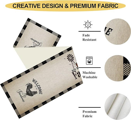 Farm Animals Table Runner, Rustic Farmhouse Cow Pig Rooster Watercolor Coffee Table Center Decor for Home Kitchen Dining Patio Holiday Party Indoor Outdoor Table Decorations, 13"x36" Inch
