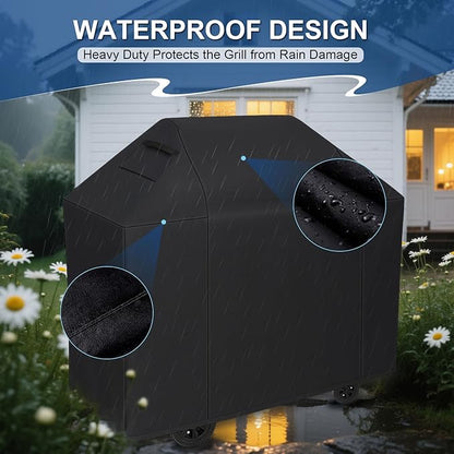 Grill Cover, BBQ Grill Covers for Outside 60 inch with Adjustable Straps, Waterproof & Weatherproof Protection, Heavy Duty Oxford Fabric for Weber, Genesis, Charbroil, etc