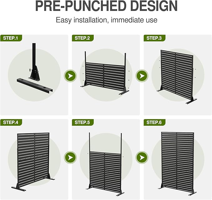 Casaphoria Metal Privacy Screen Outdoor, 72" H x 47" W Freestanding Decorative Privacy Screen for Patio Deck Balcony Garden with Stable Base, Black-Fence