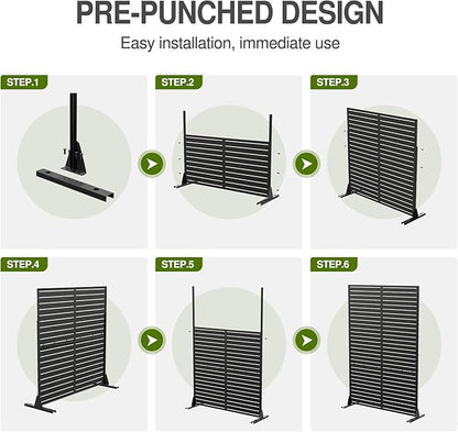 Casaphoria Metal Privacy Screen Outdoor, 72" H x 47" W Freestanding Decorative Privacy Screen for Patio Deck Balcony Garden with Stable Base, Black-Fence