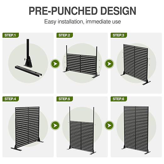 Casaphoria 72" H x 47" W Metal Outdoor Privacy Screen, Freestanding Decorative Divider for Patio, Deck, Balcony, and Garden with Stable Base, Black Brick