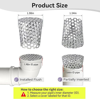 PVC Termination Cap Stainless Steel Mesh Screen Vent Cover - 2Pack, for 1.64" to 1.98" Inner Diameter Furnace and Roof Vent Pipe, Conical Exhaust Pipe Cover End Porous Is More Conducive To Drainage