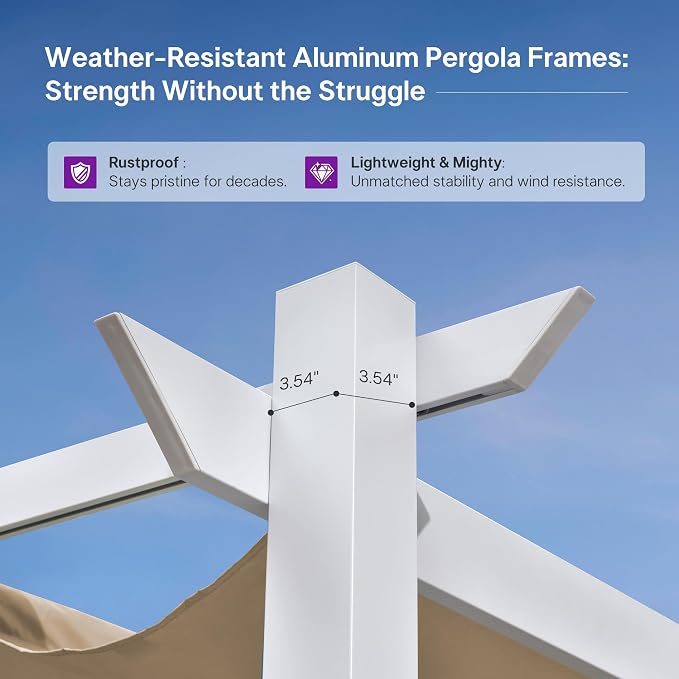 PURPLE LEAF Outdoor Pergola 10' x 13' White Pergola, Double Canopy, Khaki | - Image 9