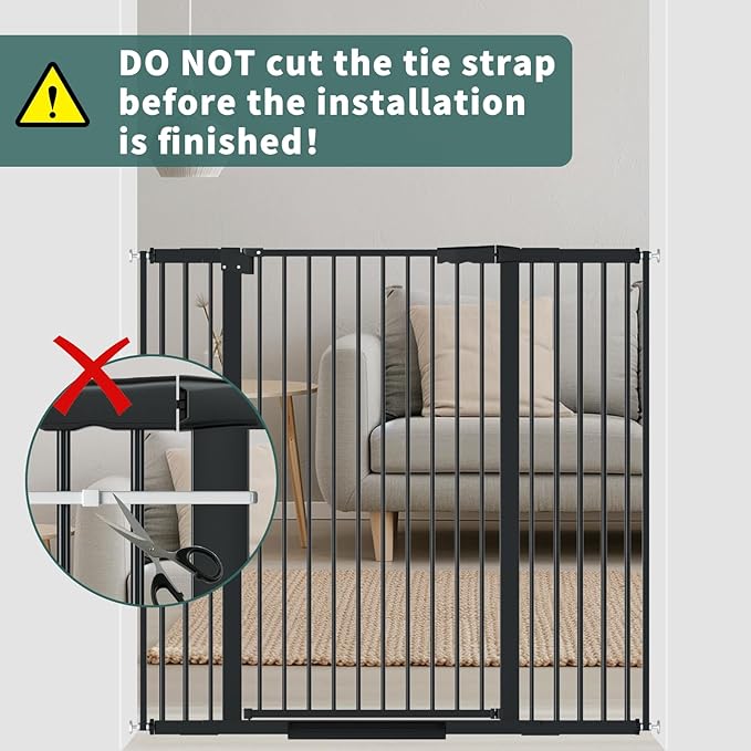 40.55" Tall 1.37" Ultra Narrow Spacing Dogs Pets Baby Gate for Doorway Safety Proof Indoor 30.11-34.05" Extra Wide Puppy Pressure Mounted No Drill Walk Through Black Metal Hallway