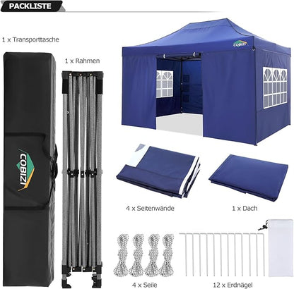 COBIZI 10x15 Pop up Canopy Tent 10x15 Canopy with 4 Sidewalls Waterproof Heavy Duty Commercial Canopy Tent for Parties Outdoor Tent Garden Gazebo Tent, Carry Bag(10x15ft, Dark Blue)
