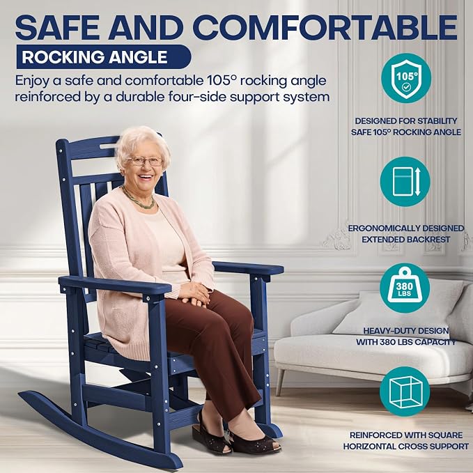 Oversized HDPE Outdoor Rocking Chair, All-Weather Resistant, Extra Large & - Image 5