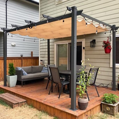 PURPLE LEAF Outdoor Pergola 10' X 13' Retractable Canopy Aluminum, Custom Shade by PURPLELEAF