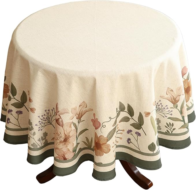 Designer French Round Tablecloth,Vintage Linen Shabby Chic Floral Colorfast Table Cloth,Decorative Table Cover for Kitchen,Dining,Tea Party,Home,Christmas,Diameter 67"-Manolya