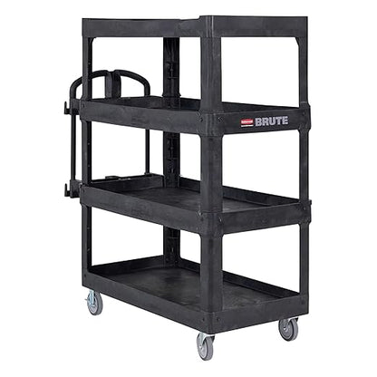 New Rubbermaid Commercial Products 4-Shelf Utility/Service Quad Cart, Heavy Duty Large, Lipped Shelf, Ergonomic Handle, 700 lbs. Capacity, for Warehouse/Garage/Cleaning/Manufacturing (2128657) Black