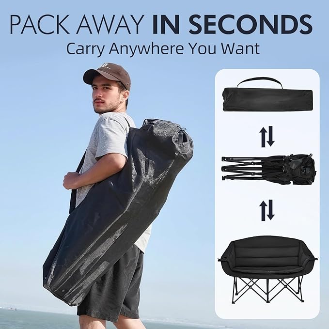 Double Camping Chair Loveseat -2 Person Oversized Padded Outdoor Camp Couch | - Image 6