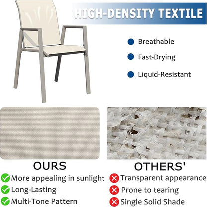 Outdoor Patio Chairs Set of 8, Ivory Beige Stackable Outdoor Chairs, - Image 3