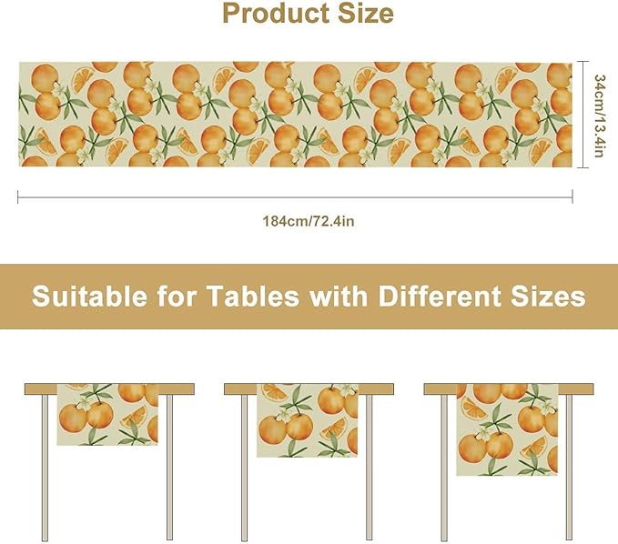 Orange Citrus Table Runner, Cute Spring Summer Fruit Themed Table Runner for Outdoor Birthday Party Kitchen Dining Home 13x108in