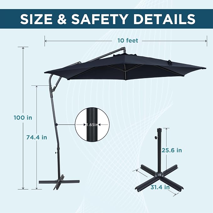 10FT Outdoor Offset Umbrella, Cantilever Patio Umbrella - Image 2