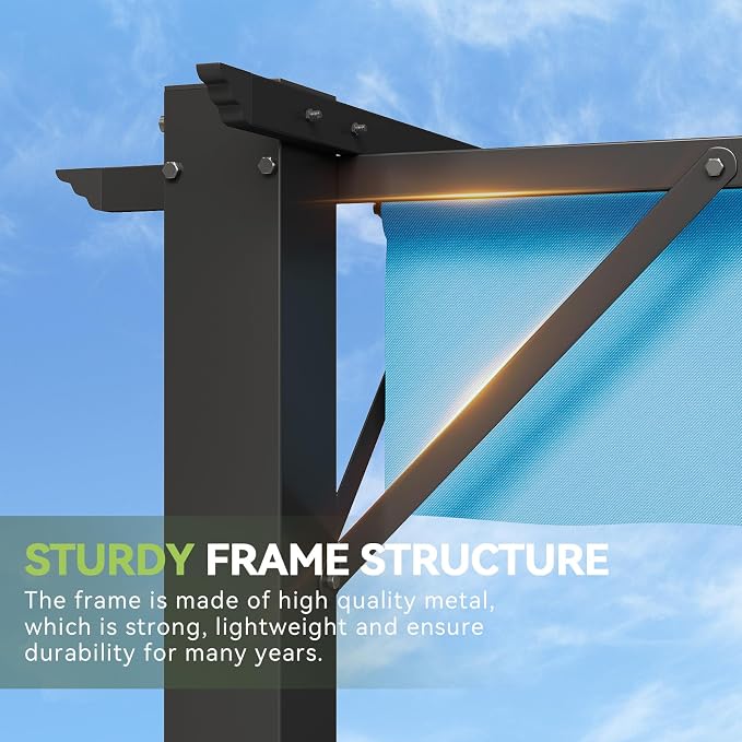 Aoxun 10'x12' Retractable Pergola, Heavy Duty Metal Frame - Image 2