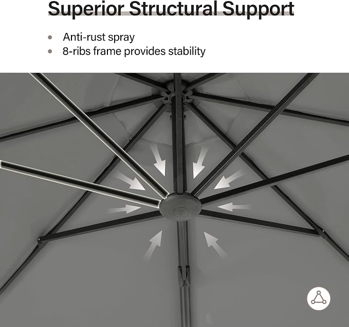 Outdoor Patio Umbrella with Base included, 11 FT Deluxe Curvy Cantilever - Image 7