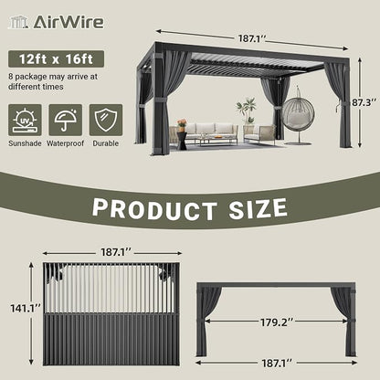 AirWire 12'x16' Louvered Pergola All-Aluminum Gazebo Dark Gray | Outdoor Pergola - Image 2