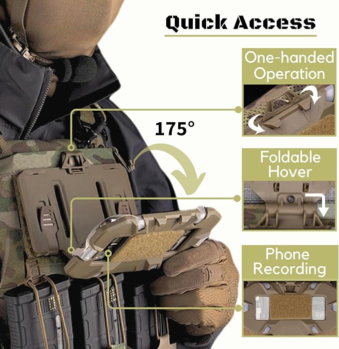 Let Me Be Tactical Plate Carrier Molle Phone Carrier Vest Attachments, Outdoor Universal Foldable Phone Chest Holder, Chest Rig Mount Navigation Board for 4.7"-6.7" Screen (FoldPanel-Black)