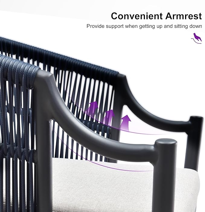 PURPLE LEAF 9 Pieces Outdoor Dining Set All Weather Wicker Patio Dining Set with Rectangular Aluminum Table and Modern Armrest Dining Chairs for Garden Deck Backyard Kitchen, Grey