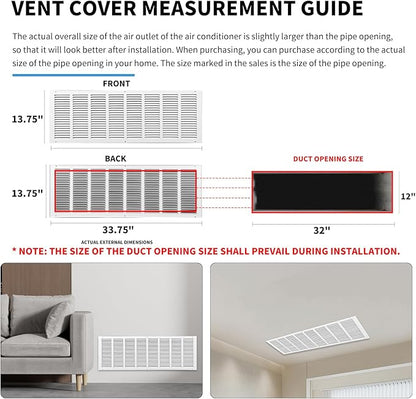 32x12 Return Air Grille(Duct Opening Size),Air Return Vent Cover,Flat Vent Cover,Rejillas De Aire Acondicionado Para Casa,Return Air Grilles,Outer Dimensions:33.75"Wx13.75"H(32"W x 12"H, Duct Opening)